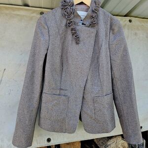 Banana Republic Taupe Herringbone Blazer with Ruffle Collar Women's Size 10
